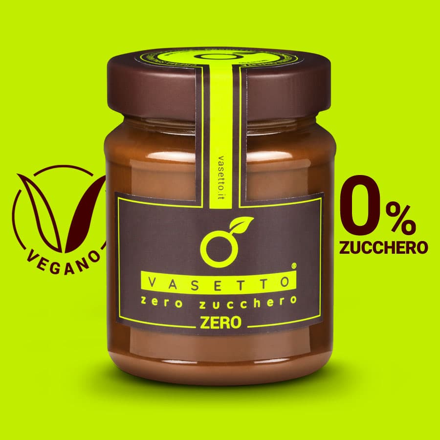 Un barattolo di Vasetto della linea Zero zucchero, su fondo verde lime